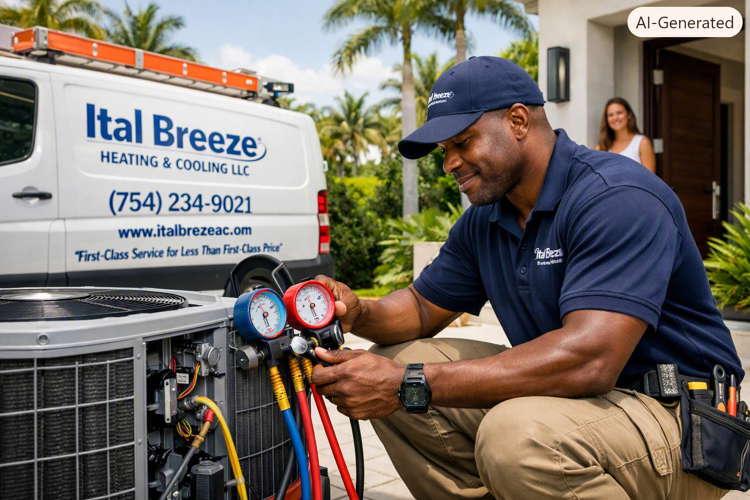 Professional HVAC technician servicing an air conditioner